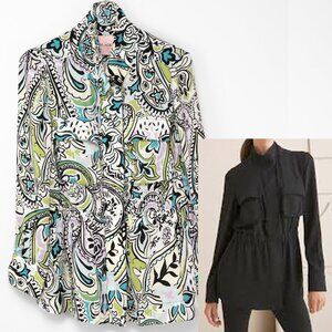 Chico's Black Label Easy Jacket Paisley Multicolor Blue White Black Green Size 8